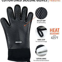 Grill Gloves - Heat Resistant Cotton Lined Silicone Gloves