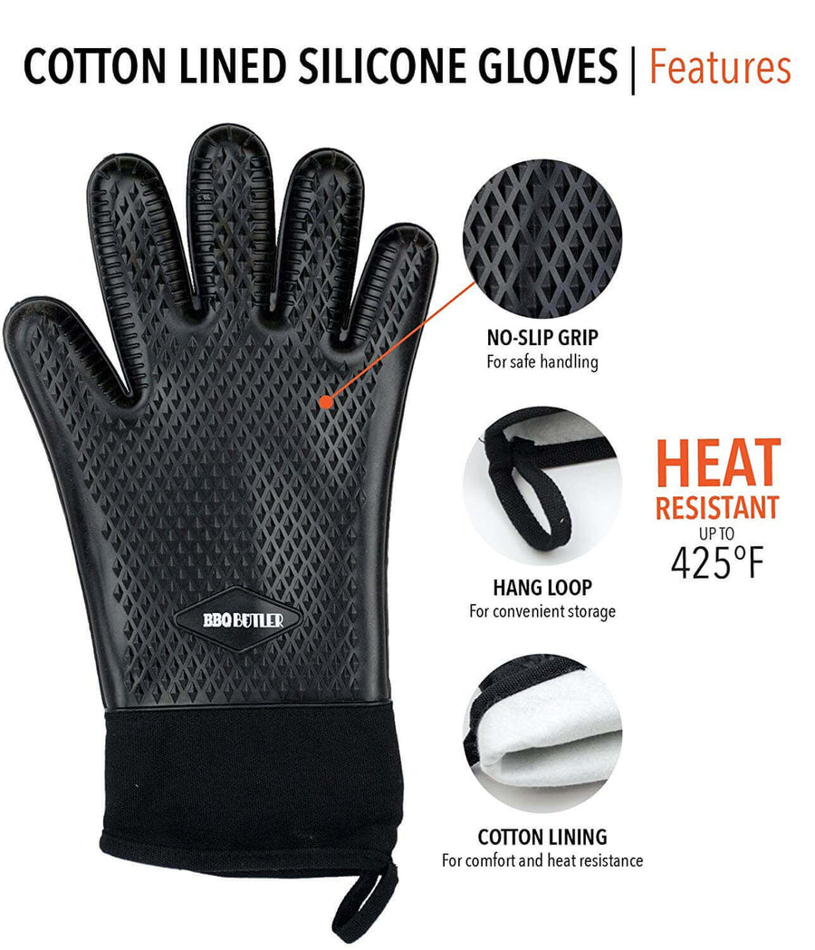 Grill Gloves - Heat Resistant Cotton Lined Silicone Gloves – Bear Paw  Distribution